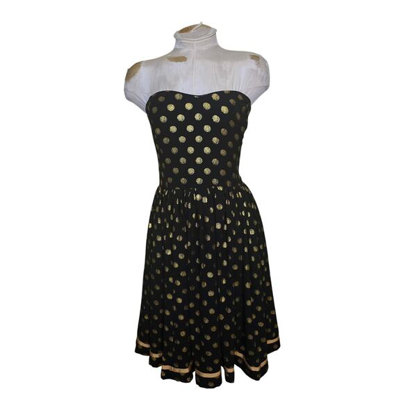 Modcloth Geode Black‎ and Gold polka dot Strapless Dress Size XL - Picture 1 of 8